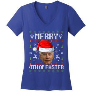 Funny Joe Biden Happy 4th Of Easter Ugly Christmas Sweater Gift Women's V-Neck T-Shirt