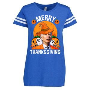 Funny Joe Biden Happy Halloween Merry Thanksgiving Enza Ladies Jersey Football T-Shirt