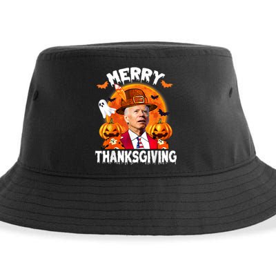 Funny Joe Biden Confused Merry Thanksgiving For Halloween Sustainable Bucket Hat