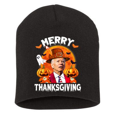 Funny Joe Biden Confused Merry Thanksgiving For Halloween Short Acrylic Beanie