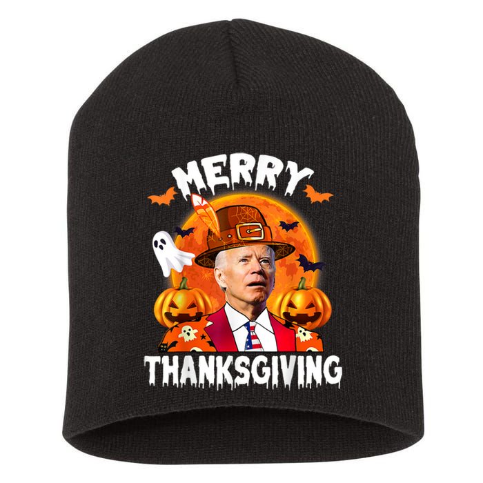 Funny Joe Biden Confused Merry Thanksgiving For Halloween Short Acrylic Beanie