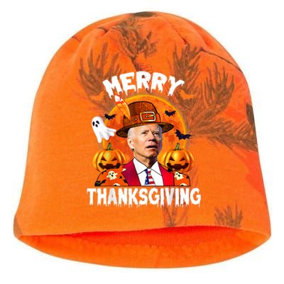 Funny Joe Biden Confused Merry Thanksgiving For Halloween Kati - Camo Knit Beanie