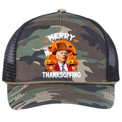 Funny Joe Biden Confused Merry Thanksgiving For Halloween Retro Rope Trucker Hat Cap