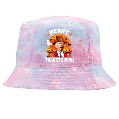 Funny Joe Biden Confused Merry Thanksgiving For Halloween Tie-Dyed Bucket Hat