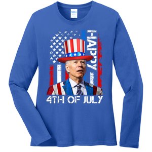 Funny Joe Biden 4th Of July Independence Day American Flag Ladies Long Sleeve Shirt