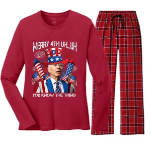 Funny Joe Biden 4th Of July Merry 4th Uh You Know The Thing Women's Long Sleeve Flannel Pajama Set 