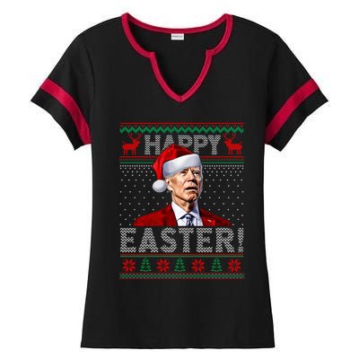 Funny Joe Biden Happy Easter Ugly Christmas Sweater Gift Ladies Halftime Notch Neck Tee