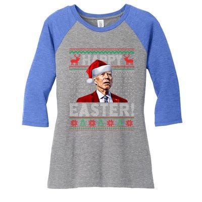 Funny Joe Biden Happy Easter Ugly Christmas Sweater Gift Women's Tri-Blend 3/4-Sleeve Raglan Shirt