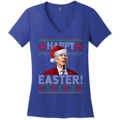 Funny Joe Biden Happy Easter Ugly Christmas Sweater Gift Women's V-Neck T-Shirt