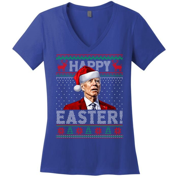 Funny Joe Biden Happy Easter Ugly Christmas Sweater Gift Women's V-Neck T-Shirt