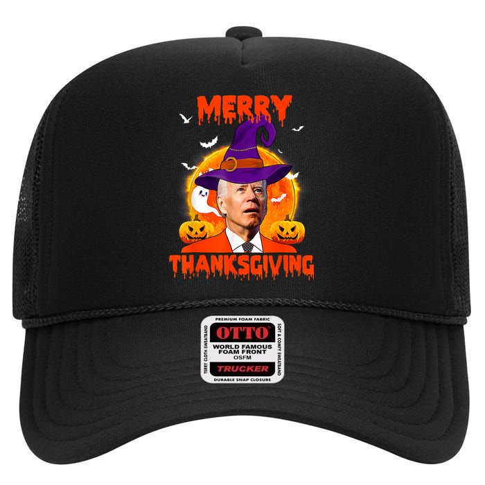 Funny Joe Biden Merry Thanksgiving Confused Happy Halloween High Crown Mesh Back Trucker Hat