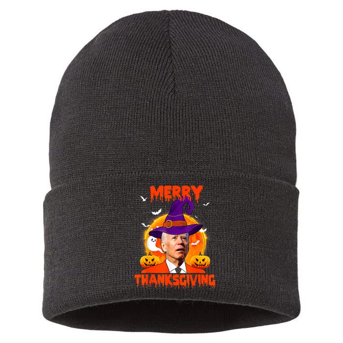 Funny Joe Biden Merry Thanksgiving Confused Happy Halloween Sustainable Knit Beanie