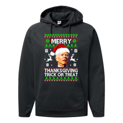 Funny Joe Biden Merry Thanksgiving Trick Or Treat Performance Fleece Hoodie