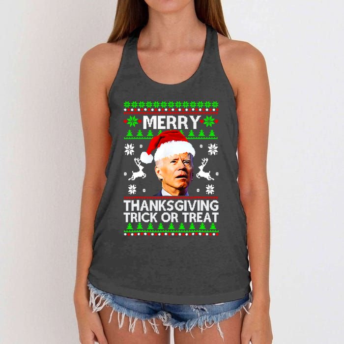 Funny Joe Biden Merry Thanksgiving Trick Or Treat Women's Knotted Racerback Tank