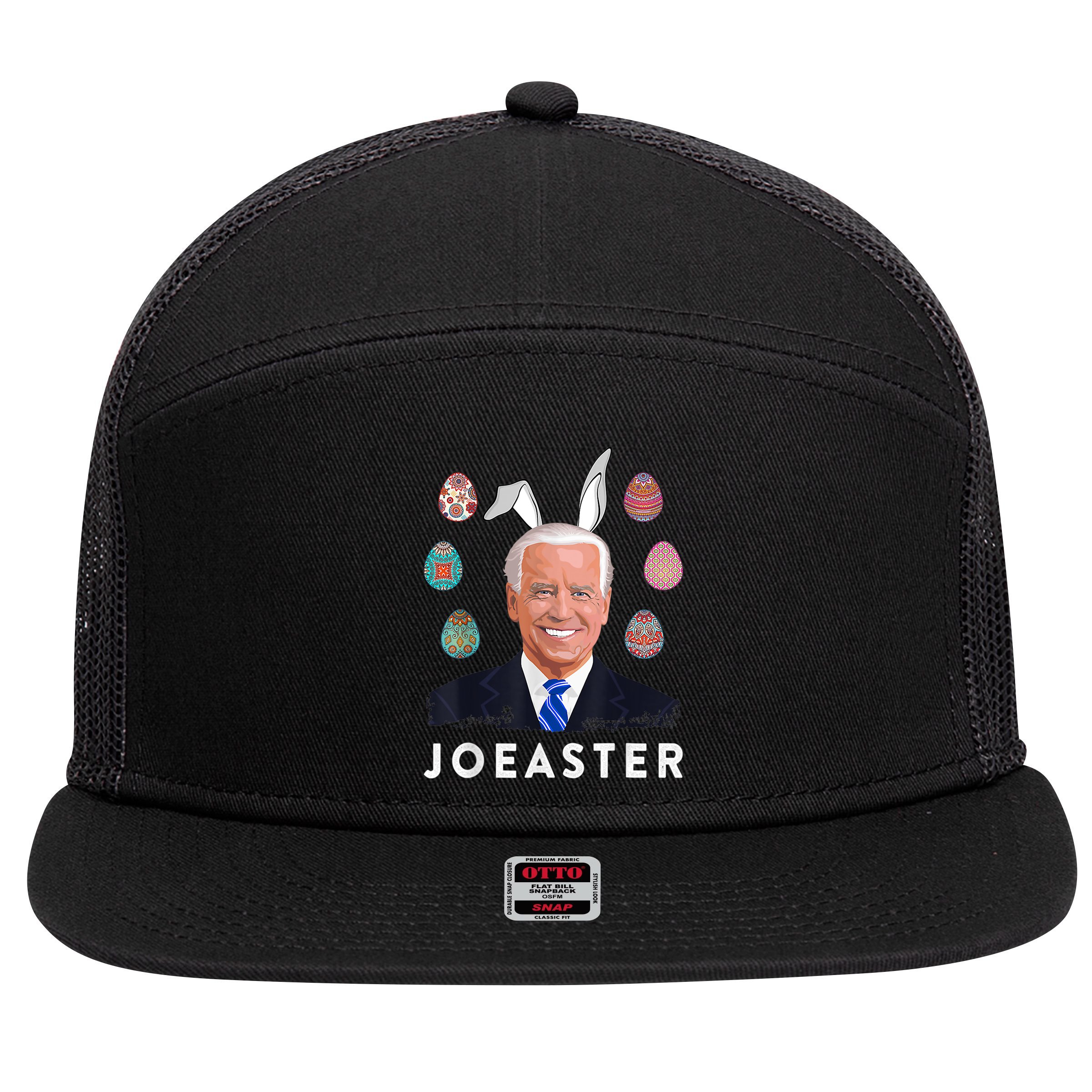 Funny Joe Biden Easter Bunny Eggs Pun 7 Panel Mesh Trucker Snapback Hat