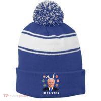 Funny Joe Biden Easter Bunny Eggs Pun Stripe Pom Pom Beanie