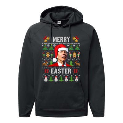 Funny Joe Biden Happy Easter Ugly Christmas Sweater Performance Fleece Hoodie