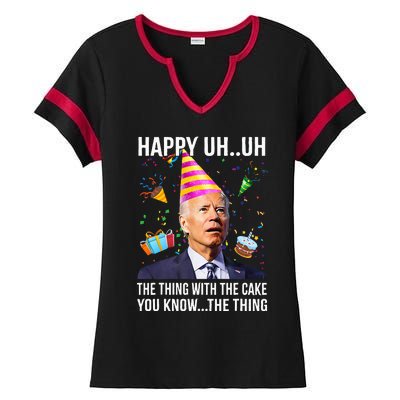 Funny Joe Biden Confused Happy Uh Uh Republican Birthday Ladies Halftime Notch Neck Tee