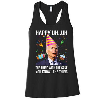 Funny Joe Biden Confused Happy Uh Uh Republican Birthday Women's Racerback Tank