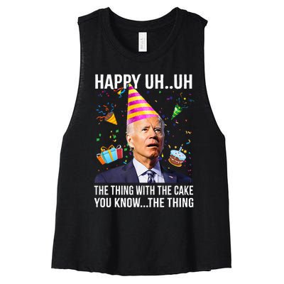 Funny Joe Biden Confused Happy Uh Uh Republican Birthday Women's Racerback Cropped Tank