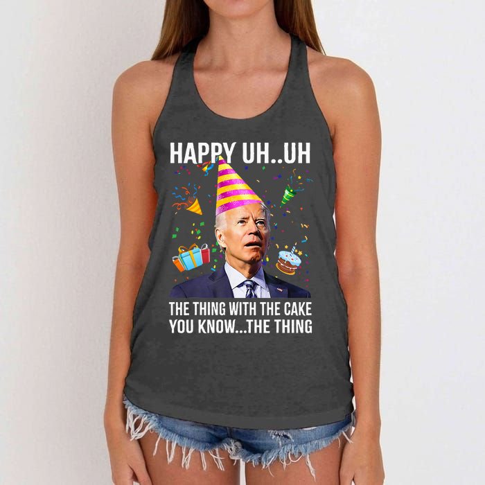 Funny Joe Biden Confused Happy Uh Uh Republican Birthday Women's Knotted Racerback Tank