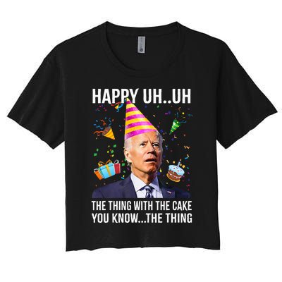 Funny Joe Biden Confused Happy Uh Uh Republican Birthday Women's Crop Top Tee