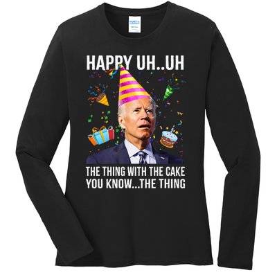 Funny Joe Biden Confused Happy Uh Uh Republican Birthday Ladies Long Sleeve Shirt