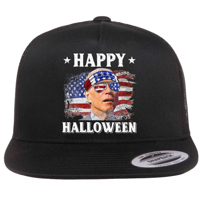 Funny Joe Biden Happy Halloween Confused 4th Of July Flat Bill Trucker Hat