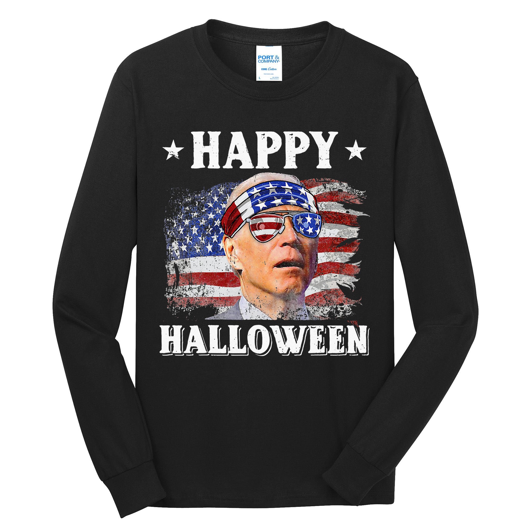 Funny Joe Biden Happy Halloween Confused 4th Of July Tall Long Sleeve T-Shirt