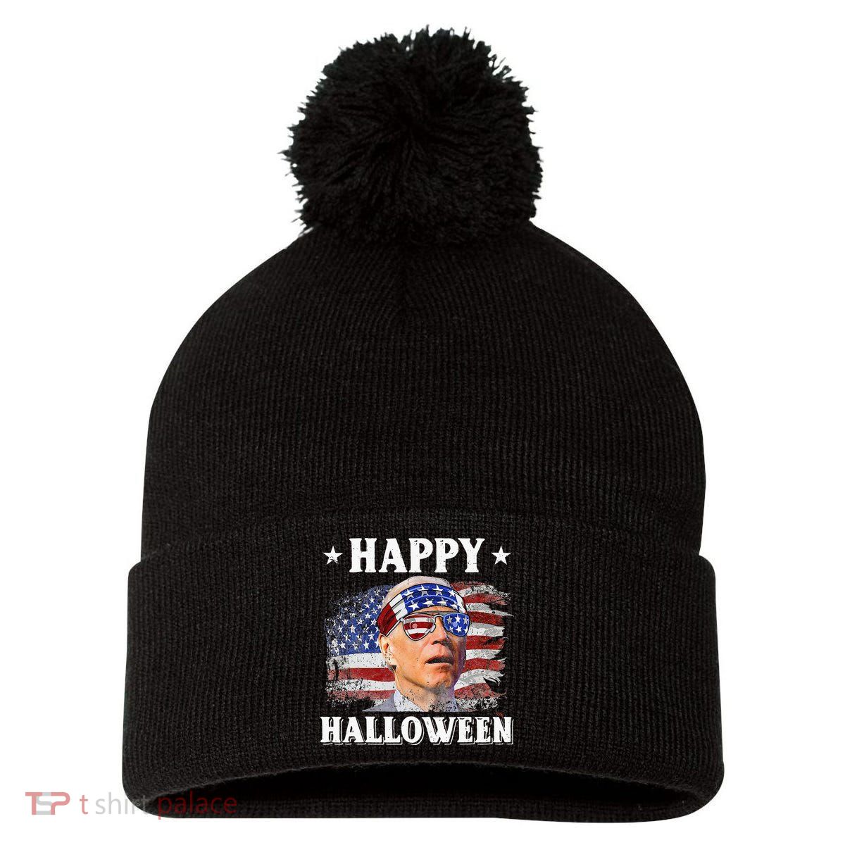 Funny Joe Biden Happy Halloween Confused 4th Of July Pom Pom 12in Knit Beanie