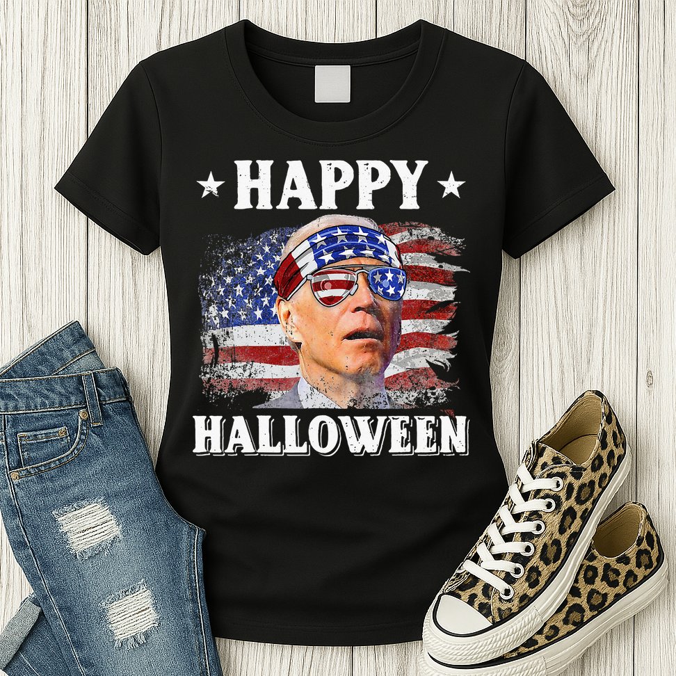 Funny Joe Biden Happy Halloween Confused 4th Of July Womens T-Shirt