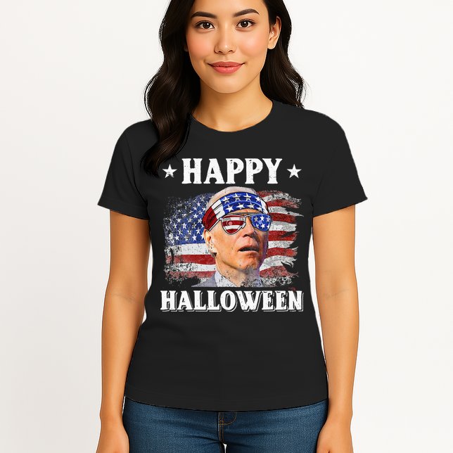Funny Joe Biden Happy Halloween Confused 4th Of July Womens T-Shirt