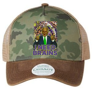 Funny Joe Biden Zombie I Need Brains Anti Liberals Halloween Legacy Tie Dye Trucker Hat