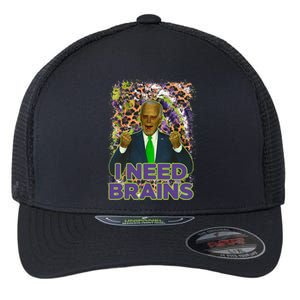 Funny Joe Biden Zombie I Need Brains Anti Liberals Halloween Flexfit Unipanel Trucker Cap