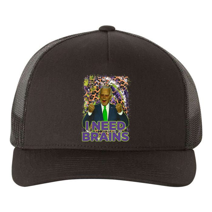 Funny Joe Biden Zombie I Need Brains Anti Liberals Halloween Yupoong Adult 5-Panel Trucker Hat