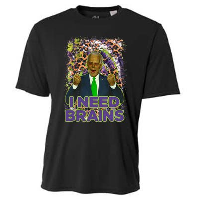 Funny Joe Biden Zombie I Need Brains Anti Liberals Halloween Cooling Performance Crew T-Shirt