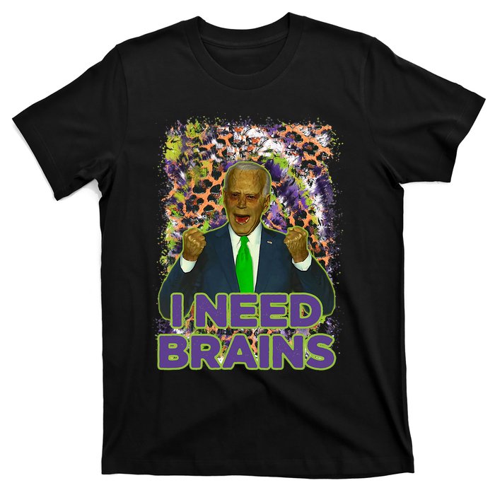 Funny Joe Biden Zombie I Need Brains Anti Liberals Halloween T-Shirt