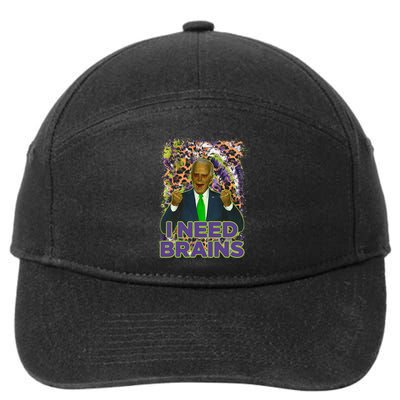 Funny Joe Biden Zombie I Need Brains Anti Liberals Halloween 7-Panel Snapback Hat