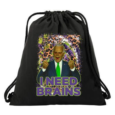Funny Joe Biden Zombie I Need Brains Anti Liberals Halloween Drawstring Bag