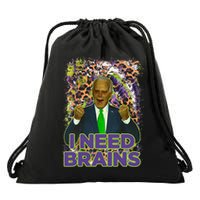 Funny Joe Biden Zombie I Need Brains Anti Liberals Halloween Drawstring Bag