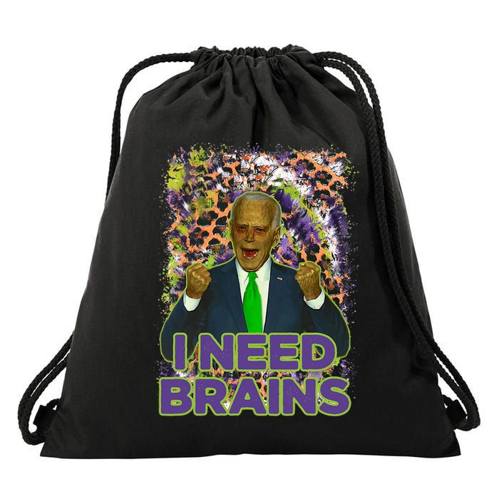 Funny Joe Biden Zombie I Need Brains Anti Liberals Halloween Drawstring Bag