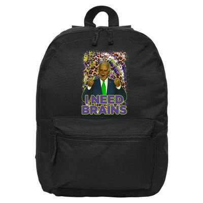 Funny Joe Biden Zombie I Need Brains Anti Liberals Halloween 16 in Basic Backpack