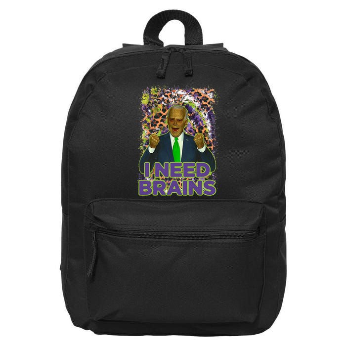 Funny Joe Biden Zombie I Need Brains Anti Liberals Halloween 16 in Basic Backpack