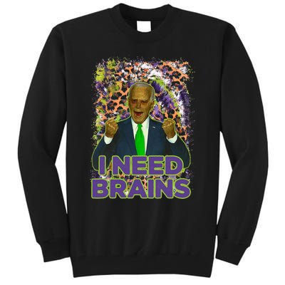 Funny Joe Biden Zombie I Need Brains Anti Liberals Halloween Tall Sweatshirt