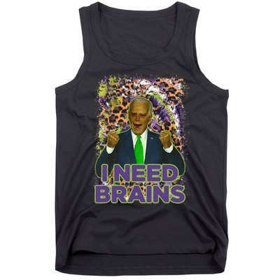 Funny Joe Biden Zombie I Need Brains Anti Liberals Halloween Tank Top