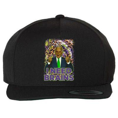 Funny Joe Biden Zombie I Need Brains Anti Liberals Halloween Wool Snapback Cap