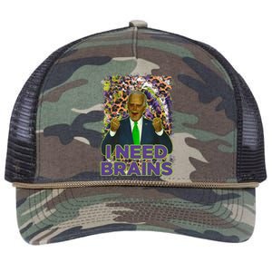 Funny Joe Biden Zombie I Need Brains Anti Liberals Halloween Retro Rope Trucker Hat Cap