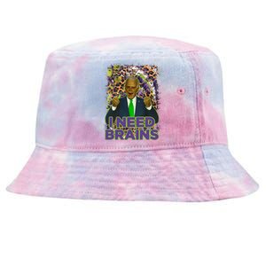 Funny Joe Biden Zombie I Need Brains Anti Liberals Halloween Tie-Dyed Bucket Hat