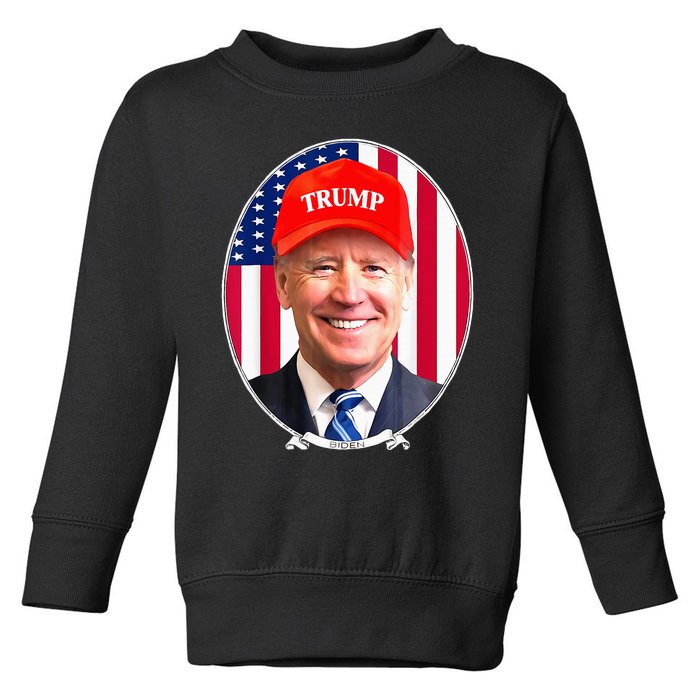 Funny Joe Biden Wearing Hat Trump Toddler Sweatshirt