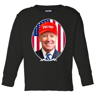 Funny Joe Biden Wearing Hat Trump Toddler Long Sleeve Shirt